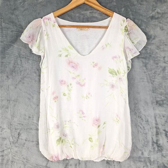 Womens Top Small Silk Romantic Floral Angel Boho Feminine Soft Girl Dainty Fairy - Picture 1 of 7